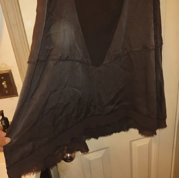 GO By Go Silk Skirt 100% Silk Asymmetrical Hem Midi in Off Black SZ M New $298